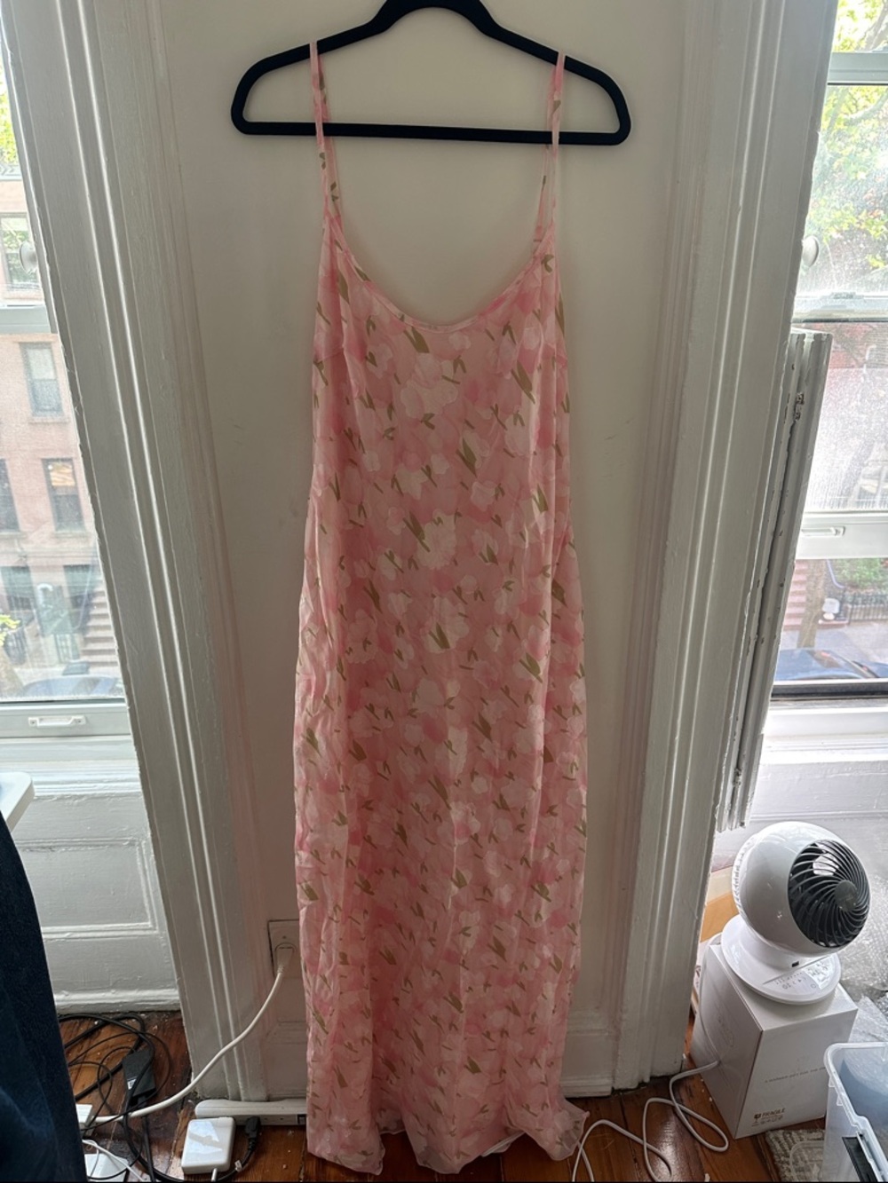 Blush Pink Floral Slip Dress with Spaghetti Straps